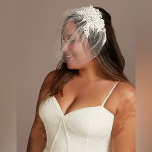 Davids Bridal birdcage veil with pearls